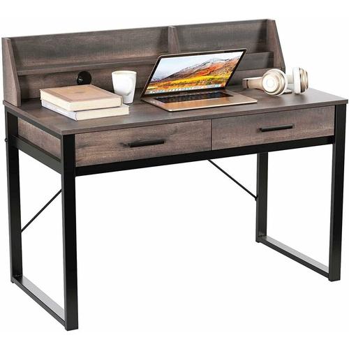 Schreibtisch, Computertisch, Computertisch, mit 2 Schubladen und offenen Regalen, Computertisch,