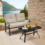 2PCS Patio Loveseat Bench Table Furniture Set with Cushioned Chair - Loveseat size: 47" x 29" x 37"