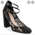 Kate Spade Shoes | Kate Spade Baneera Black Lace Double Strap Chunky Heel, Size 9 | Color: Black | Size: 9