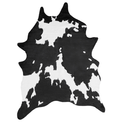 Kunstfell Teppich Schwarz und Weiß 130 x 170 cm Webpelz Kuh Fellform Pelzimitat Bettvorleger Läufer Überwurf für Sitzmöb