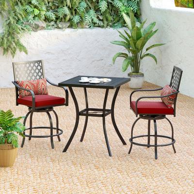 MAISON ARTS 3/5-Piece Patio High Bar Stool Set Rattan Chair Back Cushioned High Bar stool & Steel High Table