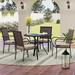 Winston Porter Nosson Round 5 Pieces Patio Dining Set Rattan Armchairs w/ Cushions Metal Dining Table w/ Umbrella Hole Metal in Black | Wayfair
