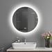 Orren Ellis LED Lighted Wall Mounted Makeup Bathroom Waterproof Silver Frameless Round Mirror 32"/3 Color Switch/Dimming/Anti Fog | Wayfair