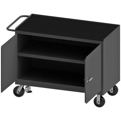 Durham Mfg 24" x 48" 2 Door 1 Shelf Mobile Rubber Top Workstation with Floor Lock 3412-RM-FL-95