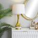 Everly Quinn 27" Gold Desk Lamp Set Glass/Fabric in White/Yellow | 27 H x 14.5 W x 14.5 D in | Wayfair 9CC14FF33CB847E9904ADFA4080BEE24