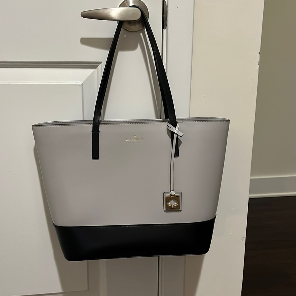 Kate Spade Bags | Kate Spade Tote Large Laptop Shoulder Bag Purse Leather Handbag With Bag Charm | Color: Black/Gray | Size: Os