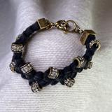 J. Crew Jewelry | J Crew Black Braided Bracelet With Rhinestones | Color: Black/Gold | Size: Os