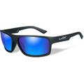 Wiley X WX Peak Sunglasses Matte Black Frame Captivate Pol Blue Mirror Lens ACPEA19