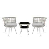 Monaco Rope Wicker 3-Piece Patio Conversation Set with Cushions in Grey - Manhattan Comfort OD-CV013-GY