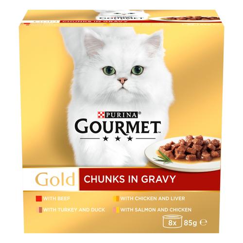 48x85g Tender Chunks Gourmet Gold Wet Cat Food | Beef, Turkey & Duck, Chicken & Liver, Salmon & Chicken
