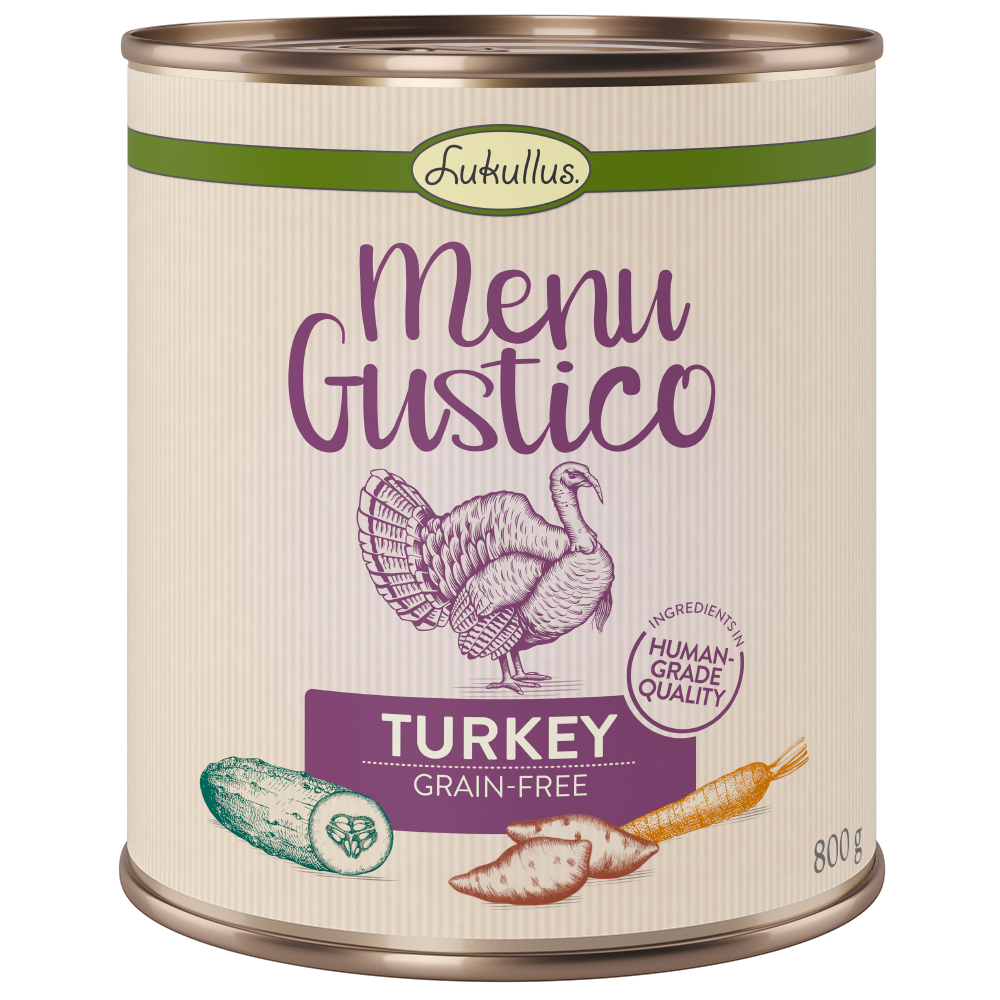 6x800g Turkey, Sweet Potato, Courgette, Carrot Menu Gustico Lukullus Wet Dog Food