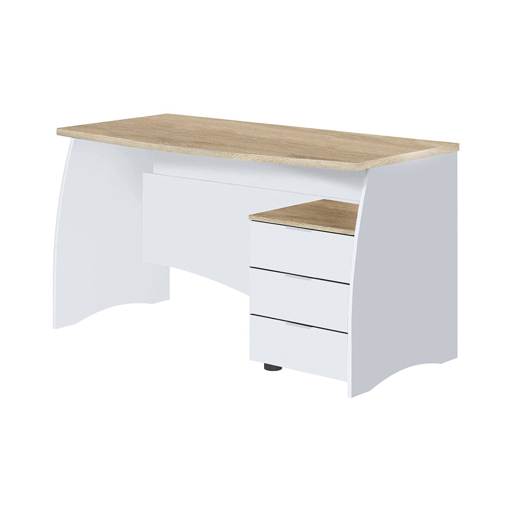 Bureau effet bois beige, blanc 136x67 cm