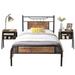 Taomika Industrial 3-pieces Bed and Modern Nightstands Set