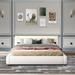 Orren Ellis Queen Size Leather Platform Bed w/ Led Light Headboard & Lift-Up Storage Upholstered/Metal/Faux leather in White | Wayfair