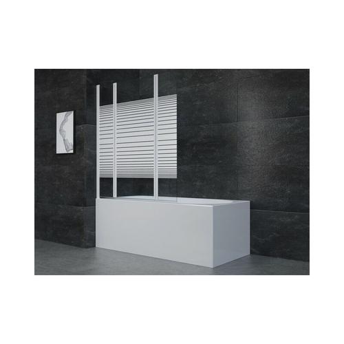 Badewannenfaltwand White Stripes 125 x 140 cm – weiß – 3-teilig faltbar – Badewannenaufsatz –