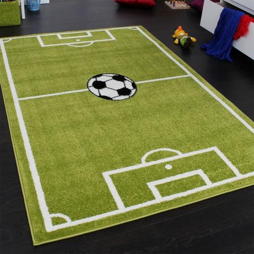 Teppich Kinderzimmer Jungs Fußball Spielteppich Kinderteppich Fußballplatz Grün 200x280 cm - Paco