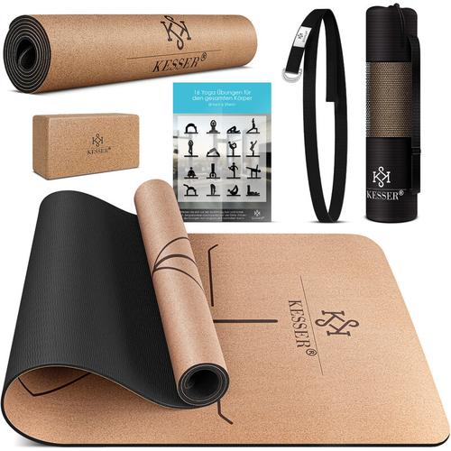 Yogamatte Kork Inkl. Tragegurt Tasche & Yoga-Block Gymnastikmatte Yoga Matte rutschfest aus