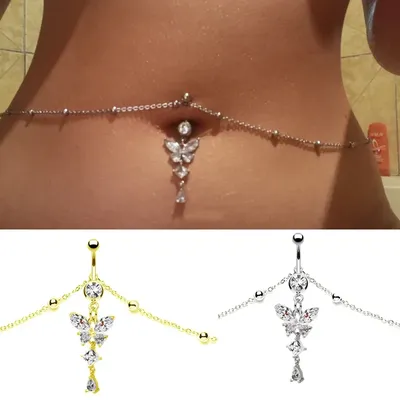 Fashion Waist Chains CZ Butterfly Dangling Belly Chain Body Piercing Jewelry Piercing Belly Chain Belly Ring with Chain