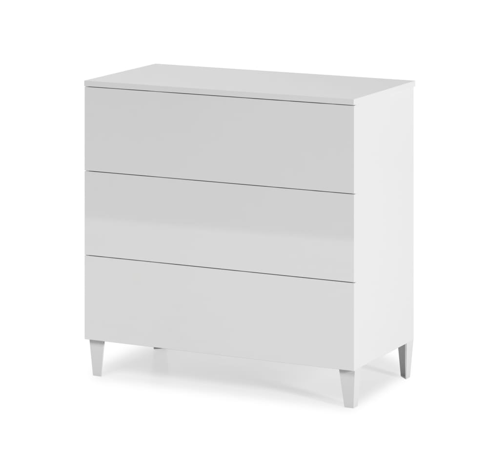 Commode 3 tiroirs couleur blanc brillant, longueur80 cm