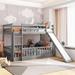 Elegant and Concise Maximized space Twin Over Twin Bunk Bed with Convertible Slide and Ladder, Gray