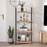 4-Shelf Home Wood And Metal Ladder Bookcase