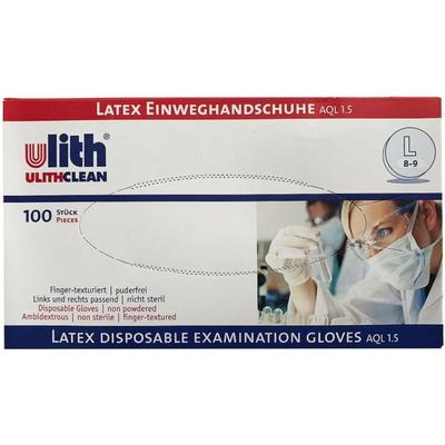 Ulith 100er-Pack Einmalhandschuhe Latex puderfrei Größe L weiß weiß Image