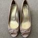 Coach Shoes | Coach Nude Patent Leather Peep Toe Wedge Bow Heels Sz 6.5 | Color: Cream/Tan | Size: 6.5