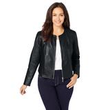 Plus Size Women's Collarless Leather Jacket by Jessica London in Black (Size 14 W)