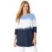 Plus Size Women's Tie-dyed knit sweatshirt tunic by Woman Within in Navy Ikat Tie Dye (Size 26/28)