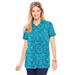 Plus Size Women's Perfect Printed Short-Sleeve Polo Shirt by Woman Within in Waterfall Lovely Ditsy (Size 1X)