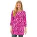 Plus Size Women's Perfect Printed Three-Quarter-Sleeve Scoopneck Tunic by Woman Within in Raspberry Sorbet Field Floral (Size 3X)