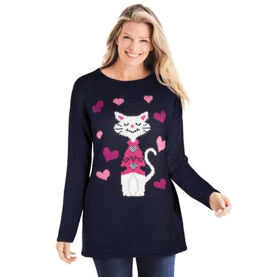 Plus Size Women's Motif Sweater by Woman Within in Navy Cat (Size 5X) Pullover