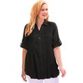 Plus Size Women's Pintucked Button Down Gauze Shirt by Woman Within in Black (Size 1X)