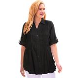 Plus Size Women's Pintucked Button Down Gauze Shirt by Woman Within in Black (Size 2X)