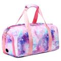 Duffle Bag Girls Teens Kids Sports Gym Bag with Shoe and Wet Clothes Compartments, Dance Swimming Sleepover Overnight Weekender Travel Bag, 03-Galaxy Pink