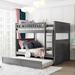 Contemporary Style Full Over Full Bunk Bed with Twin Size Trundle, Pine Wood Bunk Bed with Guardrails