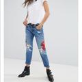 Levi's Jeans | Levi's 501 Cropped Tapered Jean With Rose Embroidery | Color: Blue/Red | Size: 27