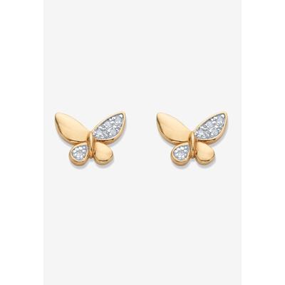 Women's Yellow Gold Plated Genuine Diamond Accent Butterfly Stud Earrings by PalmBeach Jewelry in Yellow Gold