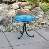 ACHLA 14" Crackle Glass Birdbath w/ Tripod Stand Glass in Green/Blue | 13.25 H x 14 W x 14 D in | Wayfair CGB-14T-TR2