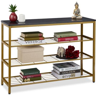 Konsolentisch, Marmoroptik, HxBxT 70 x 101 x 30 cm, Metall, mdf, schmale Konsole Flur, 4 Ablagen, Image