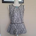 Anthropologie Tops | Anthropologie Weston Wear Peplum Shell Tank Gray Floral Lace & Black Piping - M | Color: Gray | Size: M