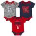 Newborn & Infant St. Louis Cardinals Red/Navy/Heathered Gray Game Time Three-Piece Bodysuit Set