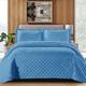 King Size Bedspread Bed Throw Embossed Pattern Reversible Quilted Bedspread Set with 2 Pillow Shams - Decorative Quilt Coverlet Bedding Set, Blue