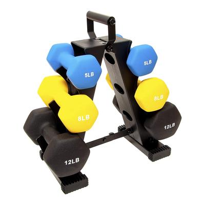 Sporzon! Neoprene Coated 3 Pairs Metal Handheld Dumbbell Weight Set w/ Stand - 13 x 5 x 5 inches