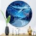 East Urban Home A Whale Flying In The Night Sky Over The Highway - Nautical & Coastal Circle Wall Art in Blue | 29 H x 29 W x 1 D in | Wayfair