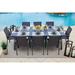 Winston Porter Jeovanny 7 Piece Outdoor Dining Table Set In Charcoal Glass/Metal in Black/Blue | 86.5 W x 39.5 D in | Wayfair