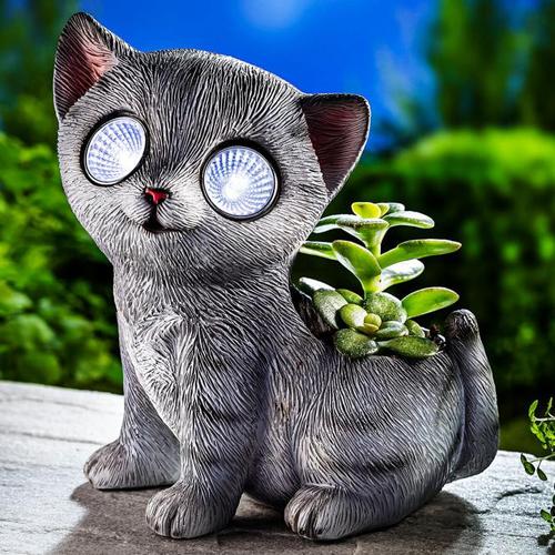 Solar-Katze mit Pflanztopf