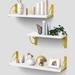 Everly Quinn Wall Mounted Shelves w/ Gold Metal Brackets - Bedroom Bathroom Living Room Kitchen White Shelves Set Of 3 Wood in Yellow | Wayfair
