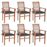 vidaXL Dining Chairs 6 pcs with Anthracite Cushions Solid Teak Wood - 24.4" x 22.2" x 37"