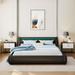 Queen Size Upholstered Leather Platform Bed with Hydraulic Storage System & LED Light Headboard
